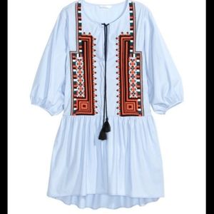 H&M City Diaries Blue Embroidered Tassel Dress
